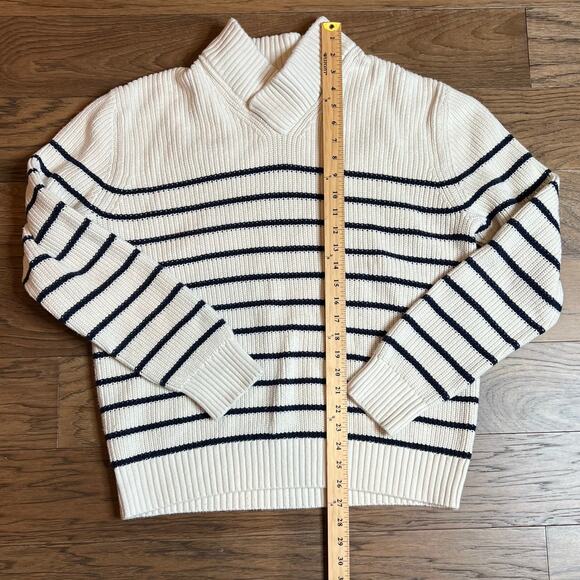 Gap Striped Mock Neck Pullover Sweater, Cream White and Navy Blue, Knit - Picture 3 of 9